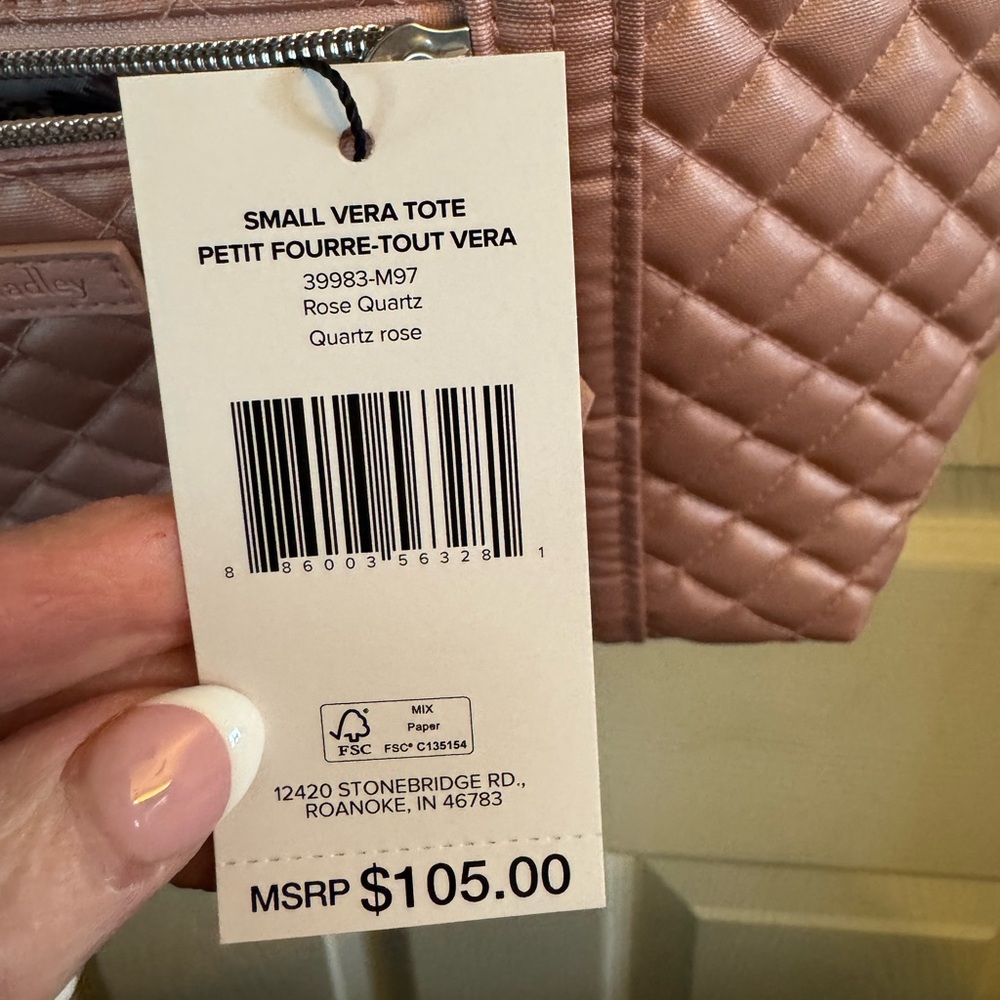 Vera Bradley Small Quilted Tote in Rose Quartz